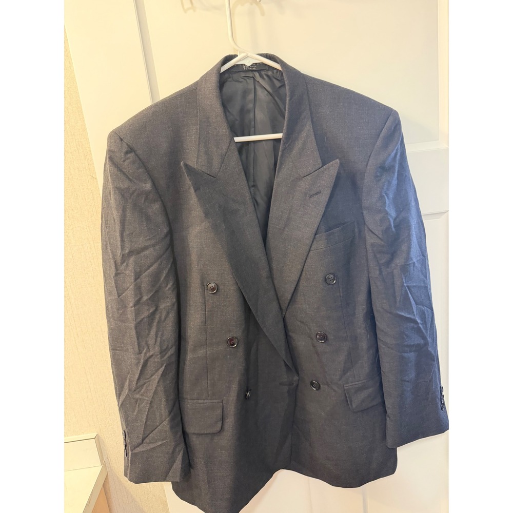 Paulo Solari Mens 40S Double Breasted Blazer Charcoal Gray 100% Wool Suit Jacket